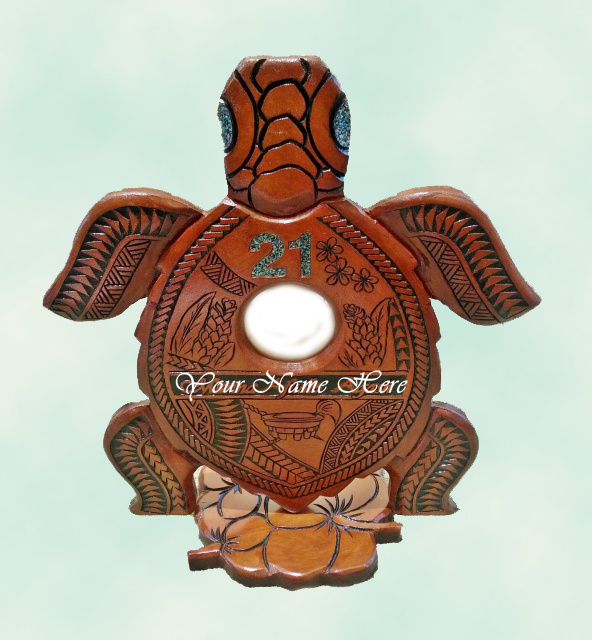 21st Island Turtle on frangipani shaped stand with photo frame
